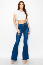 BC-066 HIGH WAISTED STRETCHY RIPPED BELL BOTTOM JEANS DARK BLUE