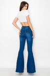 BC-066 HIGH WAISTED STRETCHY RIPPED BELL BOTTOM JEANS DARK BLUE