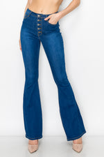 BC-066 HIGH WAISTED STRETCHY RIPPED BELL BOTTOM JEANS DARK BLUE