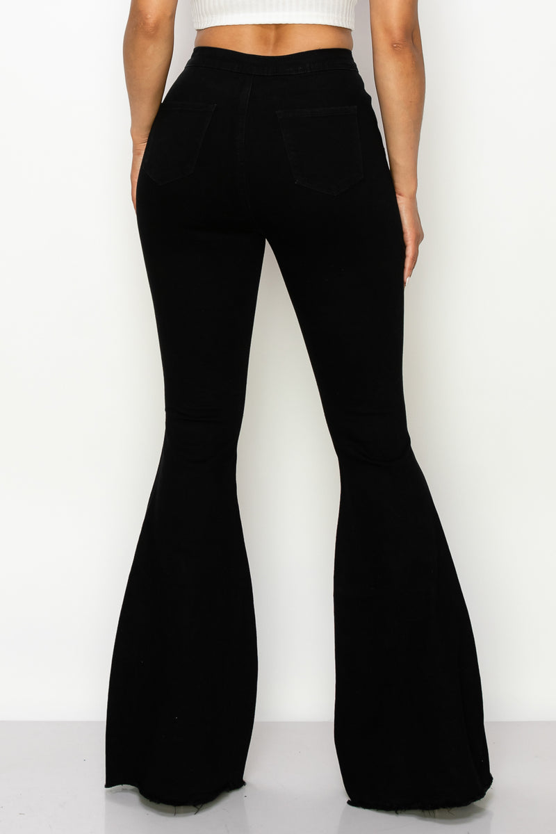BC-088 STRETCHY COLORED BELL BOTTOMS BLACK