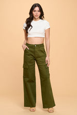 HIGH WAISTED STRETCHY CARGO PANTS LVB-600 OLIVE