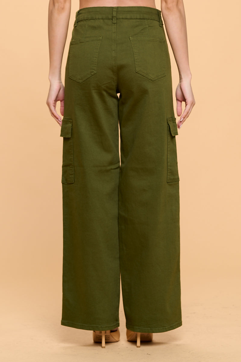 HIGH WAISTED STRETCHY CARGO PANTS LVB-600 OLIVE