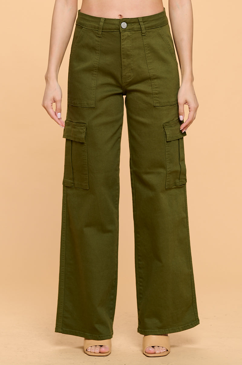 HIGH WAISTED STRETCHY CARGO PANTS LVB-600 OLIVE