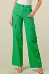 LVB-600 GREEN HIGH WAISTED STRETCHY WOMEN'S CARGO JEANS