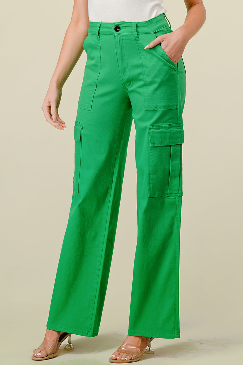 LVB-600 GREEN HIGH WAISTED STRETCHY WOMEN'S CARGO JEANS