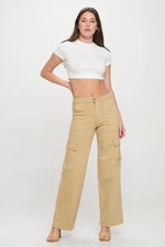 HIGH WAISTED STRETCHY CARGO PANTS LVB-600 KHAKI