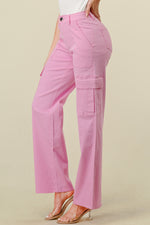 LVB-600 LIGHT PINK HIGH WAISTED STRETCHY WOMEN'S CARGO JEANS