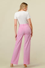 LVB-600 LIGHT PINK HIGH WAISTED STRETCHY WOMEN'S CARGO JEANS