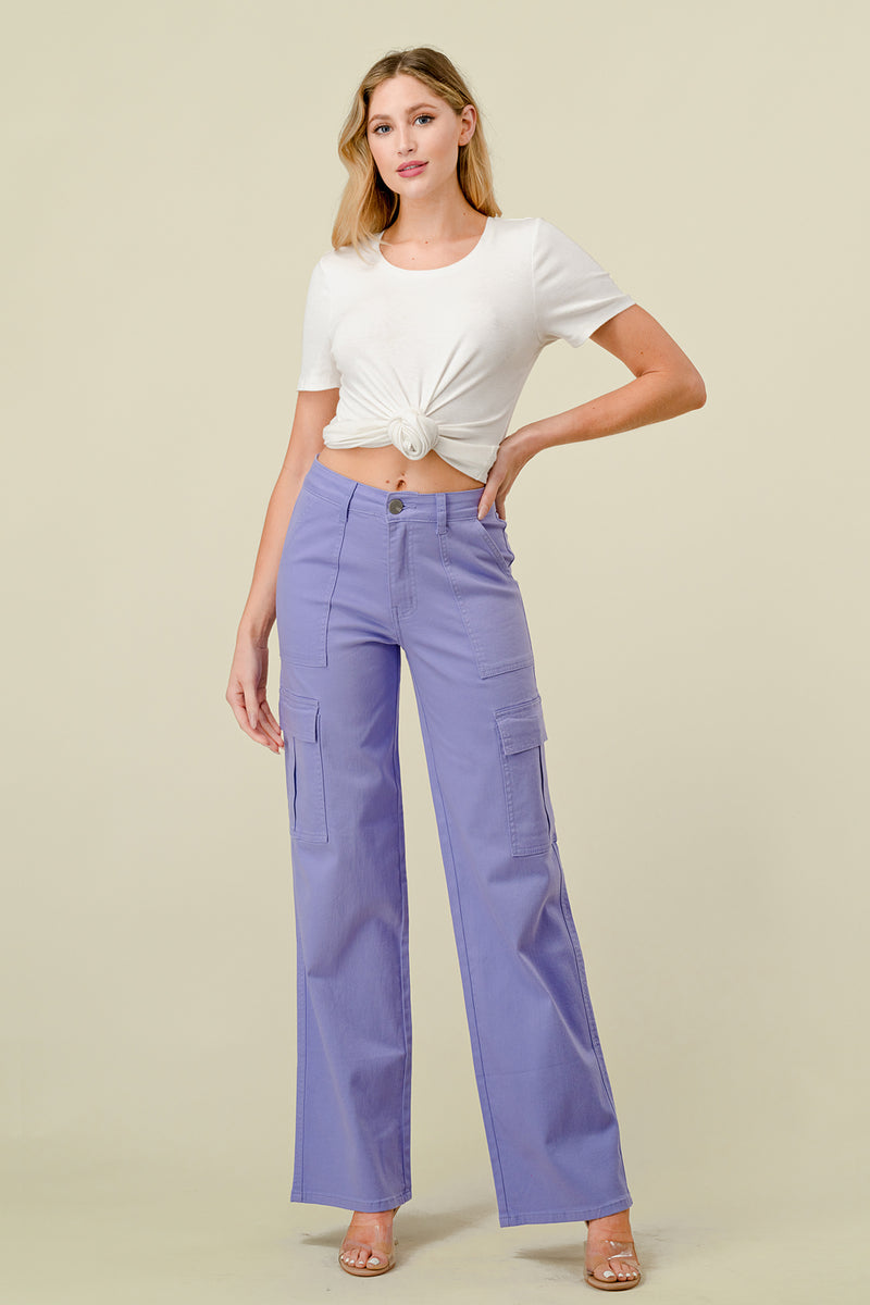 LVB-600 LILAC HIGH WAISTED STRETCHY WOMEN'S CARGO JEANS