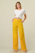 LVB-600 YELLOW HIGH WAISTED STRETCHY WOMEN'S CARGO JEANS