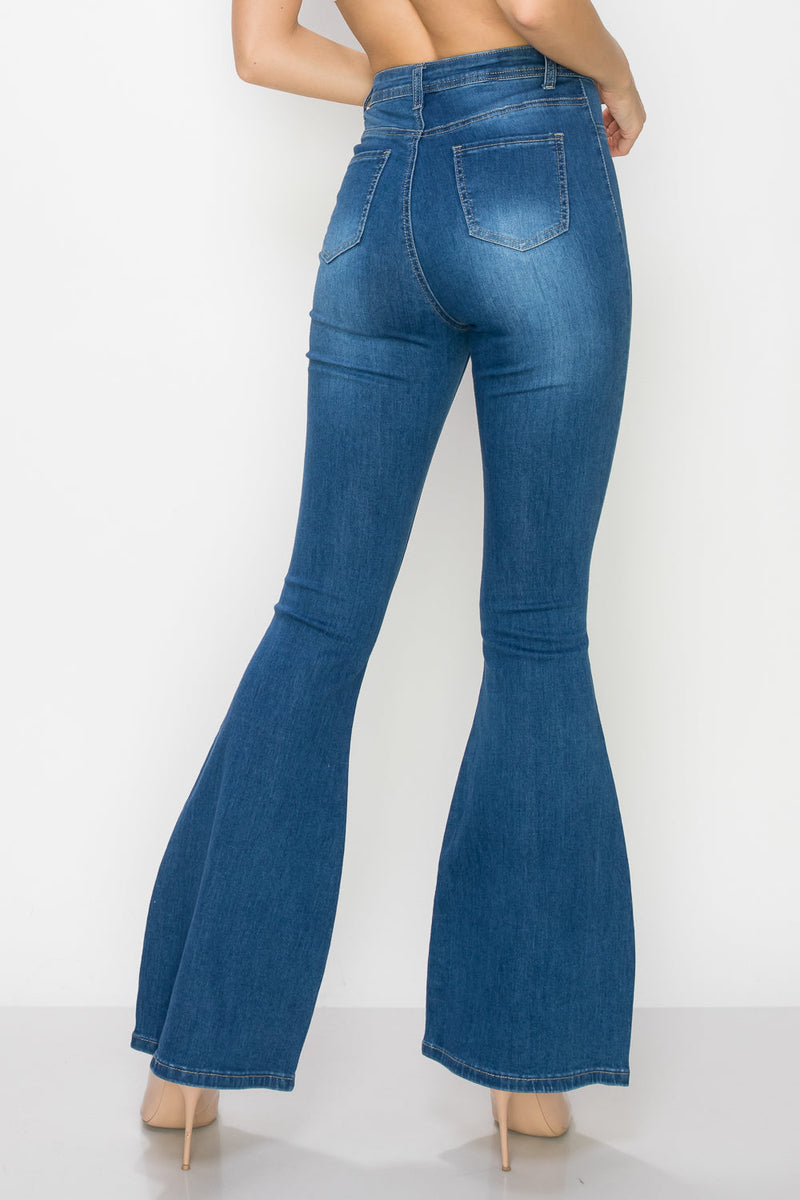 Blue High Waist Flared Jeans Bell Bottom Single breasted - Temu United  Kingdom