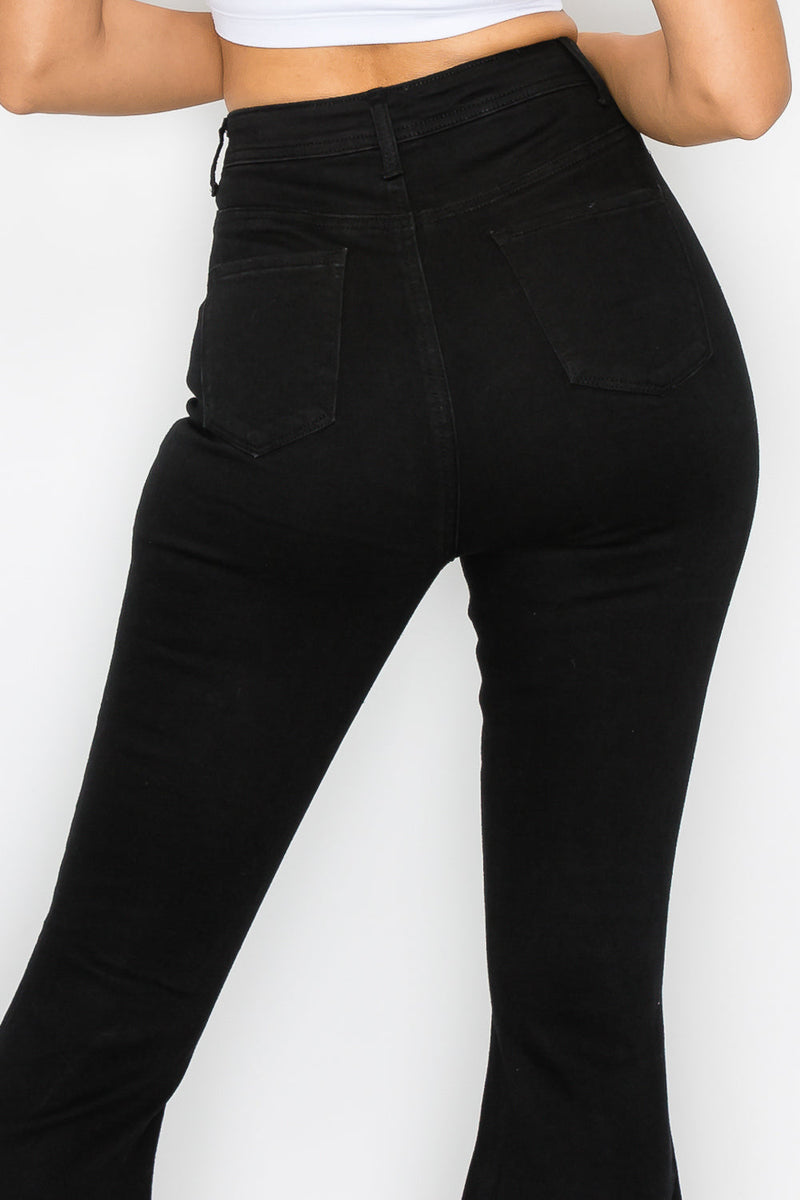 HIGH WAISTED STRETCHY RIPPED BELL BOTTOM BLACK - LOVER BRAND FASHION