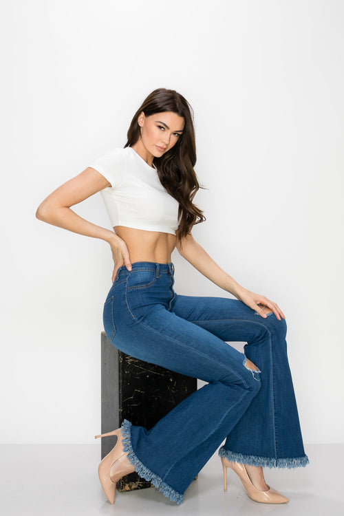 Wholesale High Waisted Bell Bottom Ripped & Distressed Destroyed Jeans BC-013- Light Denim Medium Blue Wash Dark Denim Wide Leg. High Waisted Skinny Ripped Distressed Women Jeans. High rise colored jeans. fashion nova vibrantmiu style fashiongo style l&b apparel wholesale lucky & blessed flare jeans western wholesale