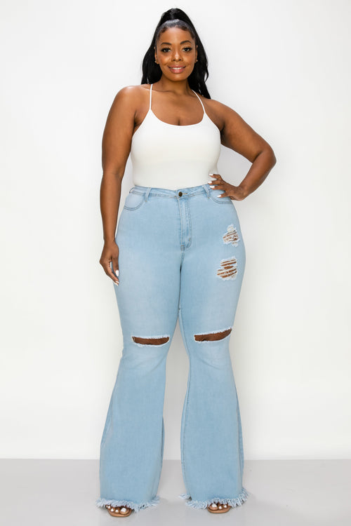PLUS SIZE DISTRESSED BELL BOTTOMS