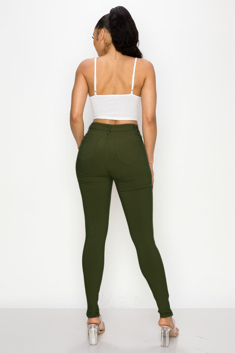 HIGH WAISTED COLORED SUPER-STRETCH OLIVE - FASHION LOVER JEANS BRAND