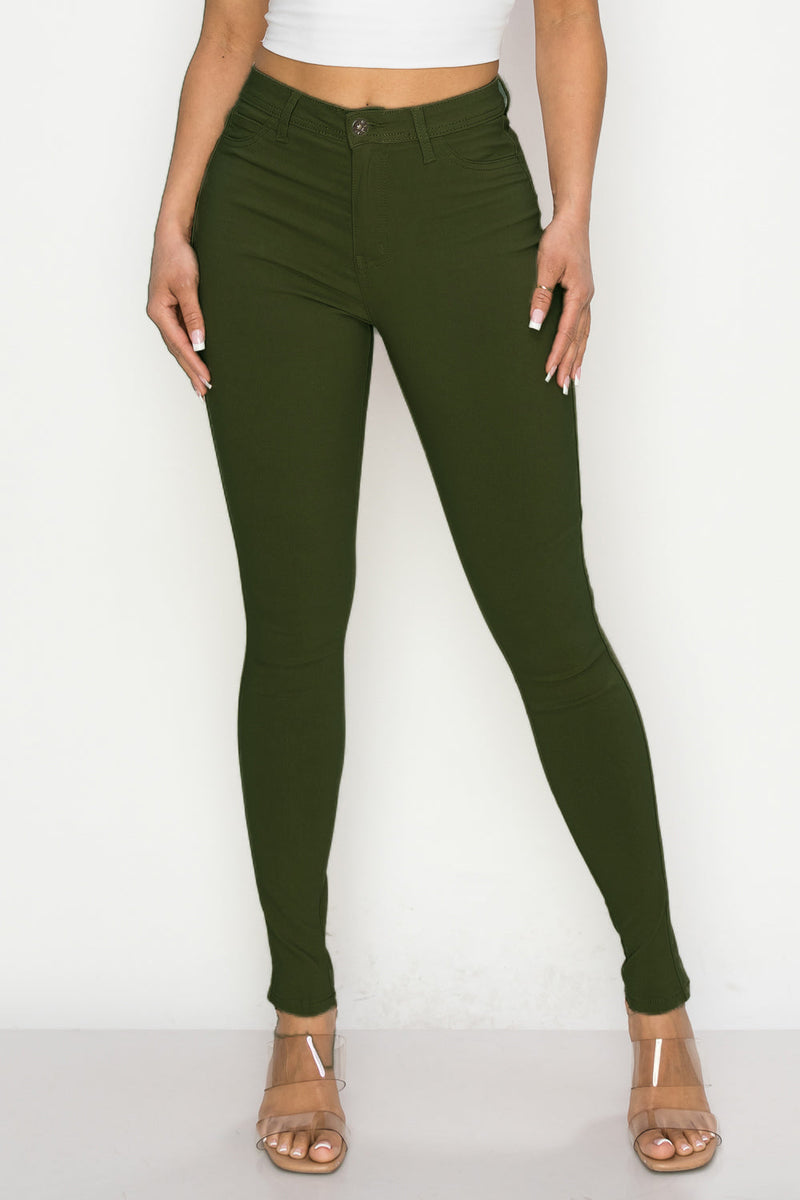 BRAND HIGH SUPER-STRETCH - WAISTED FASHION COLORED LOVER JEANS OLIVE