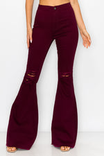 BC-420 BURGUNDY COLORED STRETCHY BELL BOTTOMS